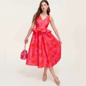 NEW Kate Spade Vibrant Pink and Red Midi Dress With Pockets Size 1X